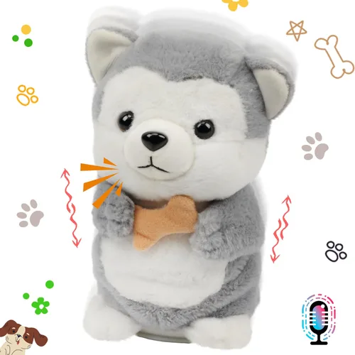 Hopearl Talking Husky Repeats What You Say Dog Nodding - Cachorro animado eléctrico interactivo con juguete de hueso, regalo de peluche para niños