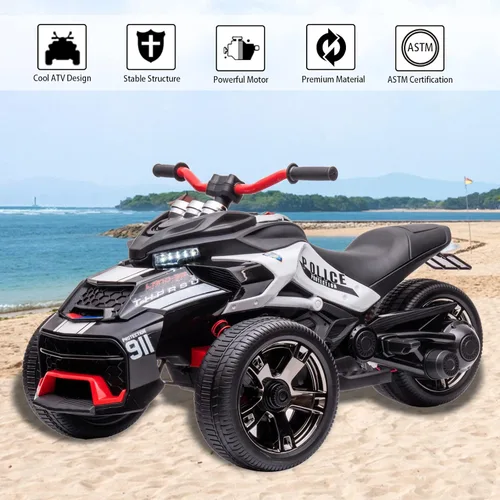 Miniatura 2 de POSTACK Moto de policía para niños de 24 V, vehículo eléctrico con batería de 3 ruedas para niños y niñas, vehículo de paseo con luces LED, música