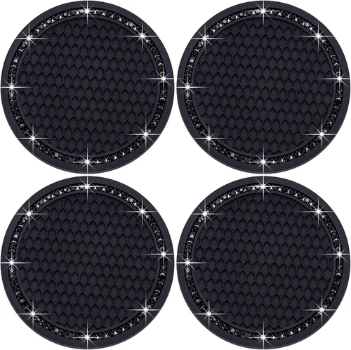 Miniatura 19 de 4 posavasos con brillantes para portavasos, 2.75 pulgadas, insertos para portavasos de auto, silicona suave antideslizante a prueba de golpes, Negro