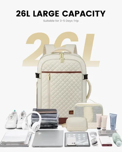 Miniatura 7 de LOVEVOOK - Mochila para laptop con bolso para mujer, mochila de viaje de moda, aprobada por aerolíneas, Beige, Mochilas de viaje