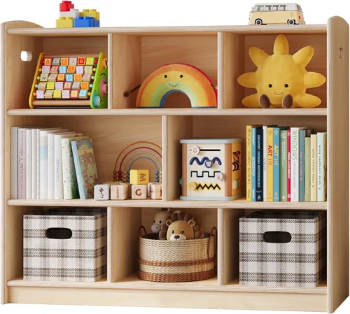 ONBRILL Estantería Montessori de 8 cubos, estantería y organizador de almacenamiento de juguetes para habitación de niños, estantería de madera de 3