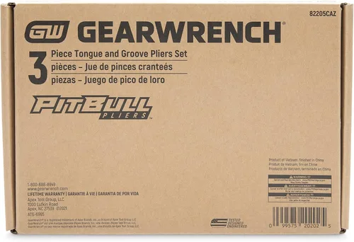Miniatura 12 de GEARWRENCH Juego de alicates de mandíbula recta de lengüeta y ranura de material dual PITBULL K9 de 8", 10" y 12" - 82205CAZ