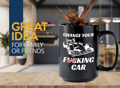 Taza de café Racer de 15 onzas, color negro, cambia tu coche, Fuel Speed Racer Car Guys Circuit Automotriz Racing Boy Regalos para él, papá,