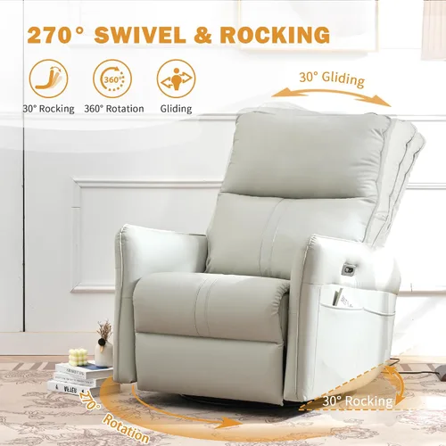 Miniatura 3 de Silla reclinable giratoria eléctrica para guardería, silla mecedora giratoria tapizada de 270° con puertos USB, reclinables pequeños para espacios