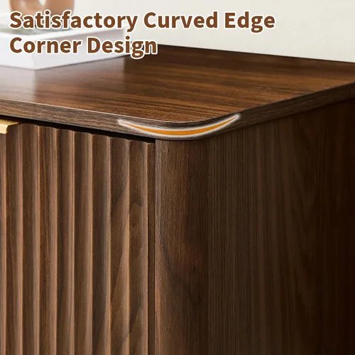 Miniatura 5 de Aparador de buffet acanalado de 59 pulgadas con almacenamiento, credenza grande con 4 puertas, armarios de almacenamiento decorativos de mediados