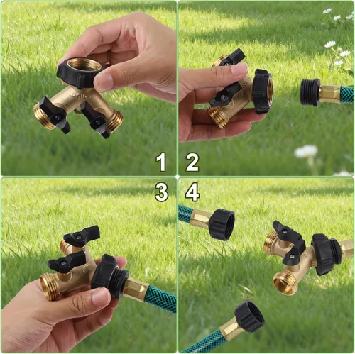 Miniatura 6 de Biswing Divisor de Manguera de Jardín de 2 Vías, Conector de Grifo de Latón Resistente Divisor, Divisor en Y 2 Válvulas con 2 Arandelas de Goma