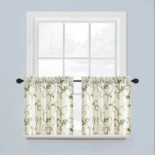 Miniatura 49 de VOGOL - Cenefa de cortinas bordadas con vides, cenefa con bolsillo para ventanas, 52 x 18 pulgadas, verde pasto