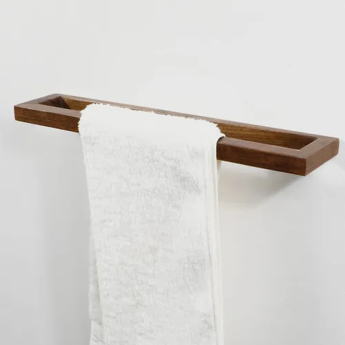 Miniatura 4 de Toallero montado en la pared, soporte para toallas de mano, toallero de 18 pulgadas para baño, toallero rústico de madera (madera de nogal negro)