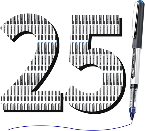 Miniatura 2 de EYEYE Paquete de 25 bolígrafos azules de punta extra fina de 0.020 in, secado rápido, tinta líquida, bolígrafo de escritura suave para diario, toma