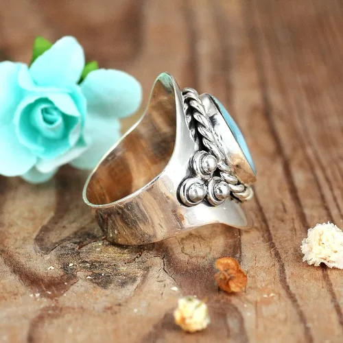 Miniatura 6 de Boho-Magic Anillo de plata de ley con larimar para mujer, joyería bohemia con piedras preciosas ovaladas