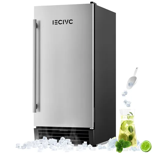 Máquina comercial para hacer hielo debajo del mostrador, 80 libras/día con contenedor de almacenamiento de 25 libras, máquina de hielo integrada e