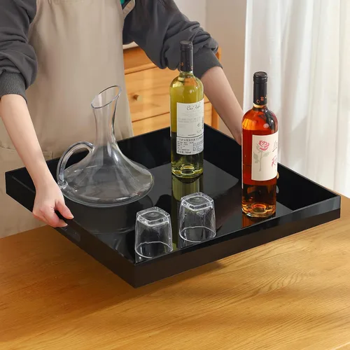 Miniatura 7 de Bandeja de servir de acrílico grande tamaño King para cama, 24 x 24 pulgadas, a prueba de derrames, bandejas decorativas, organizador de encimera