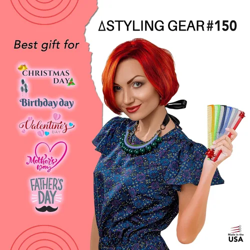 Miniatura 9 de Styling Gear #150 - Juego de 3 peines de corte de barbero, para hombre y mujer, para peinado, barba y bigote. Fabricado en los Estados Unidos (negro)