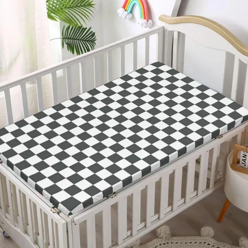 Miniatura 2 de Sábanas bajeras ajustables con temática a cuadros, sábanas portátiles para cuna pequeña, sábana bajera suave, ideal para habitación de niños o niñas