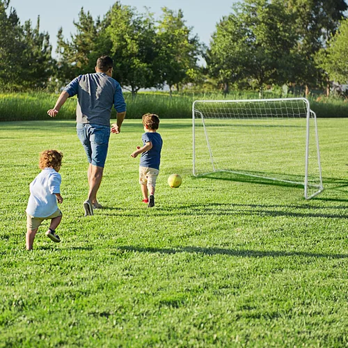Miniatura 5 de Portería de fútbol de 8 x 5 x 2.6 pies con red, juego de entrenamiento de fútbol portátil para patio trasero, marco de nailon y acero resistente a