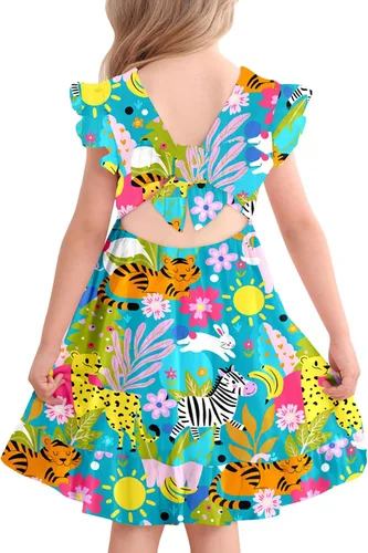 Miniatura 8 de Yousie Vestido de verano para niña pequeña, con volantes, lazo en la espalda, espalda descubierta, vestido de verano para fiesta