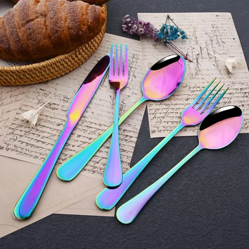 Miniatura 2 de JASHII Juego de cubiertos de 25 piezas con tenedor y cuchara con utensilios para servir para 4, cubiertos de acero inoxidable de grado alimenticio