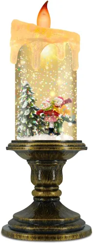 AOMIL - Velas sin llama de Navidad, velas LED parpadeantes con temporizador, luces de bola de nieve para decoraciones navideñas Esquí