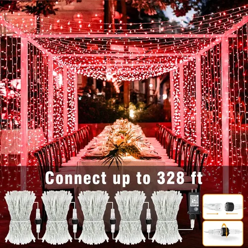 Miniatura 4 de Tira de 200 luces LED de 66 pies para exteriores, luces de Navidad conectables para interiores, cable transparente, impermeable, 8 modos de luces