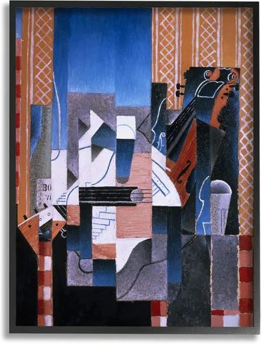 Stupell Industries Violón y guitarra Juan Gris Pintura abstracta clásica enmarcada arte de la pared, diseño por one1000paintings