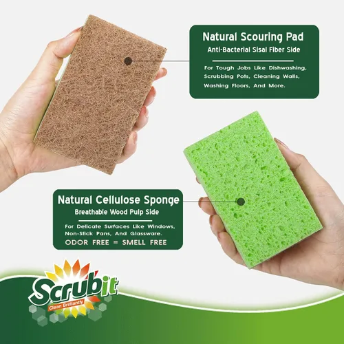 Miniatura 6 de SCRUBIT Paquete de 24 esponjas naturales – Esponjas naturales biodegradables compostables de celulosa y coco para platos, esponja de cocina