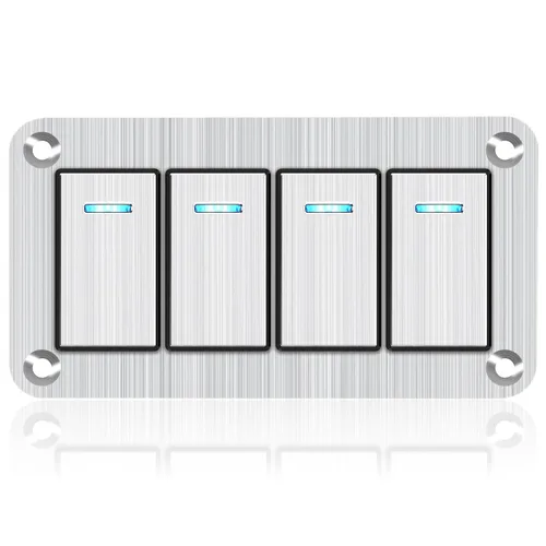 Miniatura 19 de Panel de interruptor basculante de aluminio de 2 vías, impermeable, precableado con retroiluminación azul, interruptor de palanca