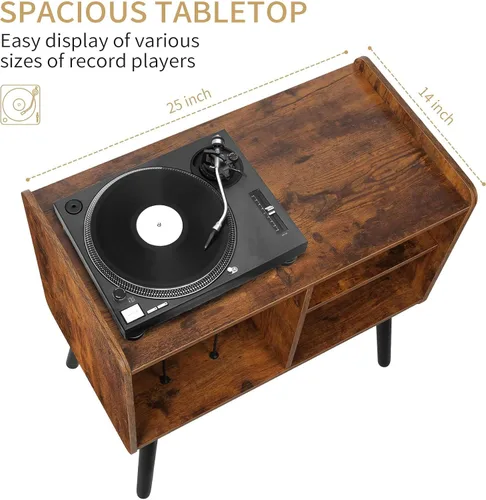Miniatura 3 de Possile - Soporte para tocadiscos con almacenamiento para discos de vinilo, mesa para tocadiscos de mediados de siglo para sala de estar, dormitorio
