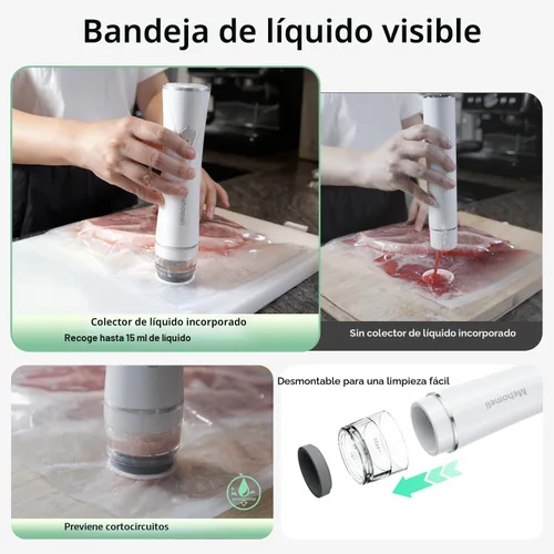 Miniatura 6 de Mehomeli Sellador al vacío compacto para alimentos (máquina selladora al vacío + 30 bolsas de vacío reutilizables), potente máquina selladora al