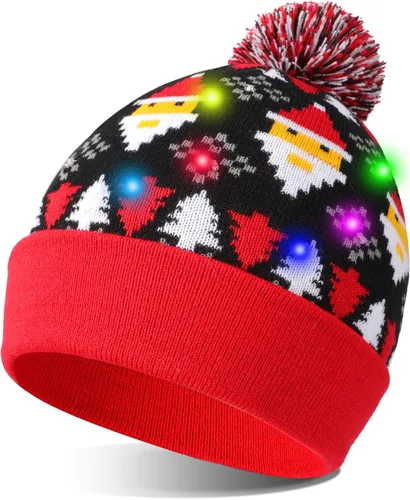 TAGVO LED Light Up Hat Beanie Knit Cap Colorful LED Xmas Christmas Beanie