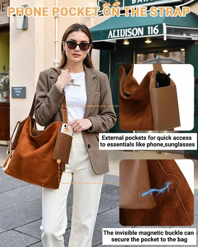 Miniatura 3 de Herald Bolso de hombro de ante suave y holgado para mujer, bolso cruzado retro con correa ajustable