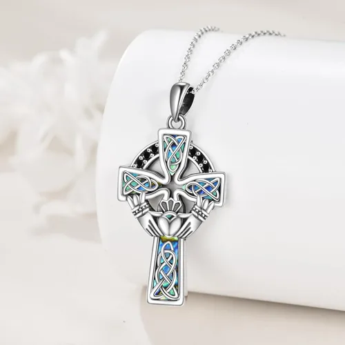 Miniatura 3 de YFN Collar de cruz de plata de ley 925 con nudo celta cruz infinito corazón amor colgante collar de 18 pulgadas