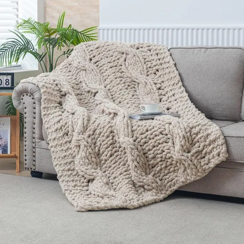 Miniatura 39 de WESHIONGOO Manta de Punto Grueso Throw 40"*40" (101.6cm*101.6cm) Mantas de Punto para Sofá Cama Manta Suave Esponjosa con Hilo Chenille Jumbo Grueso