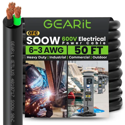 Miniatura 14 de GEARit Cable de alimentación portátil 6/3 6 AWG (100 pies - 3 conductores) SOOW 600V Cable eléctrico de calibre 6 para derivaciones de motor, luces