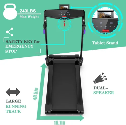Miniatura 2 de GYMAX Caminadora plegable, máquina de correr de instalación gratuita de 3.0 HP con altavoz Bluetooth, monitor de pantalla táctil HD, control Púrpura