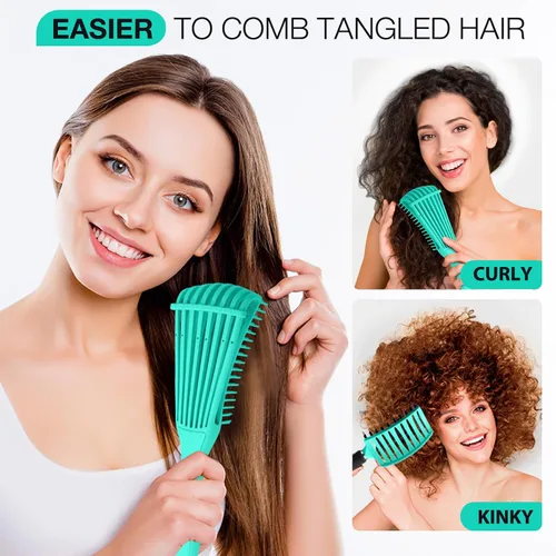 Miniatura 3 de Juego de 2 cepillos para el cabello, cepillos para el cabello para mujeres, hombres y niños, para cabello húmedo y seco, rizado, grueso, fino, Verde