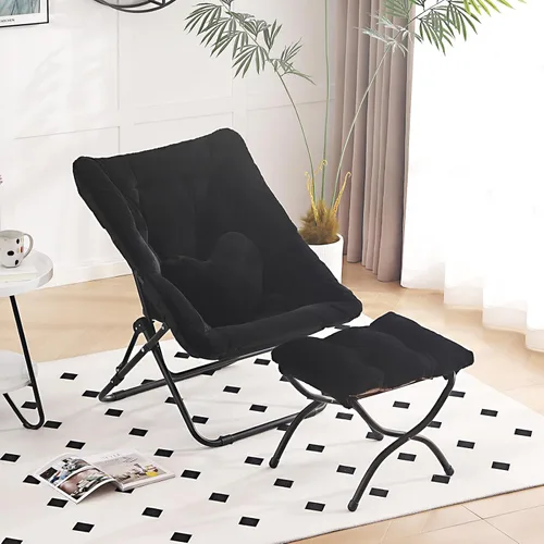 Miniatura 11 de Silla Platillo con Otomán, Cómoda Silla Plegable de Gran Tamaño, Silla de Lectura de Piel Sintética para Adultos, Silla Perezosa Plegable de Acento