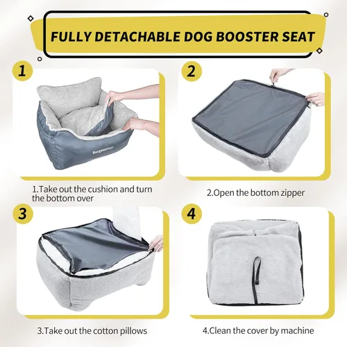 Miniatura 3 de BurgeonNest Asiento de Coche para Perros Pequeños, Asientos Elevadores Suaves Lavables para Mascotas Pequeñas de Menos de 25 Libras, Asiento de Gris