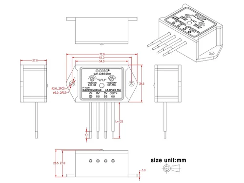 Miniatura 3 de DC 4.5-30V 10Amp Módulo intermitente parpadeante, normalmente abierto
