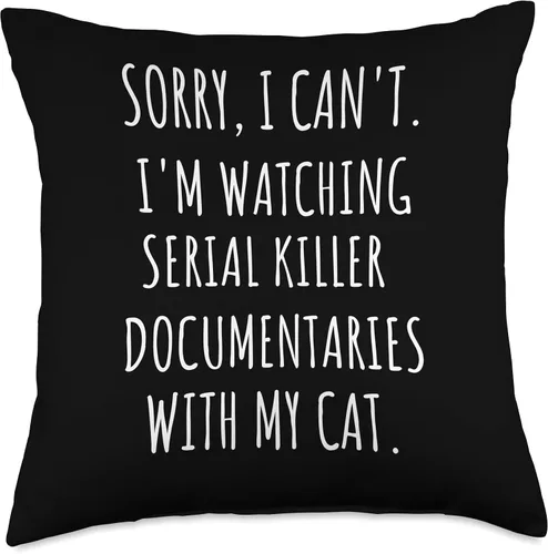 Miniatura 5 de Crazy Cat Lady and True Crime Fan Gift Serial Killer Documentaries with My Cat True Crime - Almohada de regalo, 16 x 16 pulgadas, multicolor