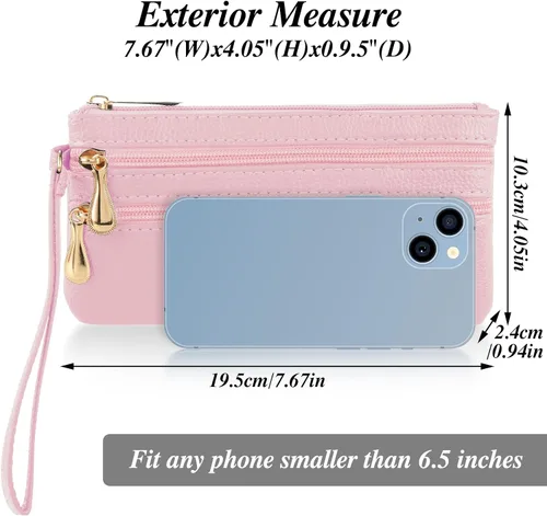 Miniatura 4 de Bolso de mano de pulsera, de cuero suave, largo con múltiples bolsillos, con correa, cartera portátil para mujer