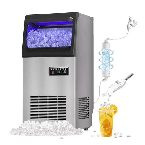 Miniatura 11 de Máquina de hielo comercial de pepitas de 80 libras/24 horas con almacenamiento de 15 libras, máquina de hielo de pellets de acero inoxidable, lista