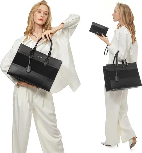 Miniatura 2 de LOVEVOOK Bolsa de mano para laptop para mujer, bolsa de trabajo, oficina, maletín para computadora con bolso de mano Negro