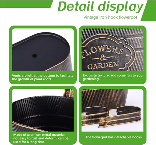Miniatura 3 de PerGar Paquete de 3 macetas de metal para exteriores, macetas colgantes de 10.6 pulgadas con ganchos desmontables y agujeros de drenaje, jardineras
