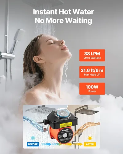 Miniatura 2 de VEVOR Bomba de recirculación de agua caliente, con temporizador, kit de bomba de recirculación instantánea de 10 GPM, sistema de circulación, 0.13