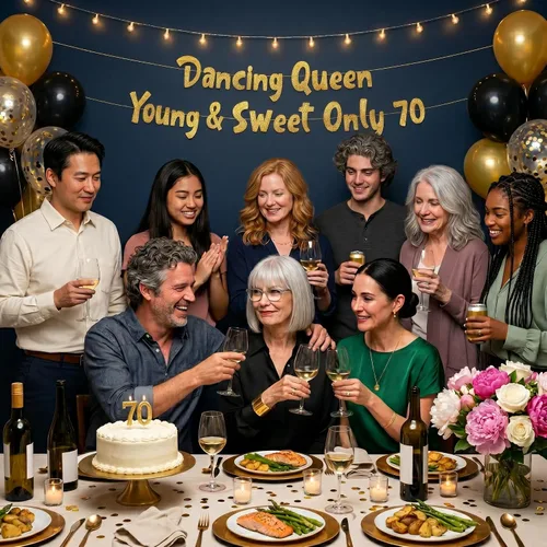 Miniatura 7 de Cartel con purpurina dorada preencordada con la reina bailarina Young & Sweet Only 70 – Decoraciones de cumpleaños 70 para hombres y mujeres