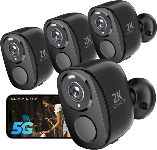 Rraycom Paquete de 4 cámaras de seguridad inalámbricas para exteriores 5G/2.4G, cámara de 2K alimentada por batería con detección de movimiento AI,
