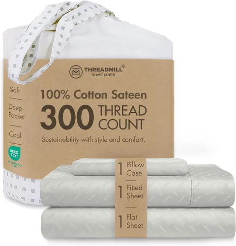 Miniatura 83 de Threadmill Sábanas 100% Algodón para Cama Tamaño King Juego de Sábanas de 4 Piezas para Cama King Suave, Transpirable y Ligero Satén de Damasco