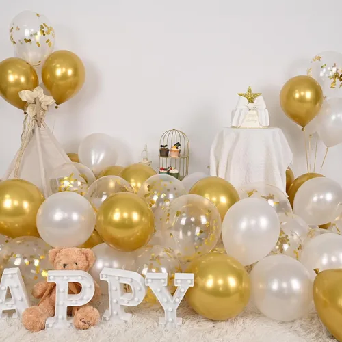 Miniatura 3 de Globos blancos y dorados, paquete de 60 globos de 12 pulgadas de oro metálico, globos de látex perla blanca y globos de confeti dorados para Oro