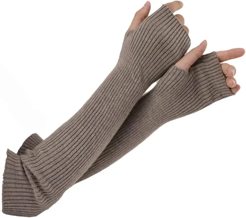 Miniatura 61 de Facecozy Calentadores de brazos para mujer, mezcla de lana de cachemira, guantes largos sin dedos para mujer, guantes para clima frío con agujero