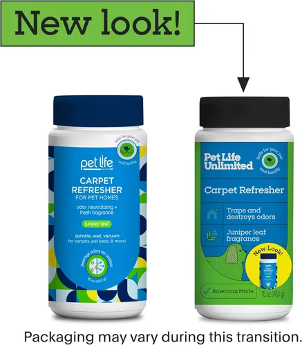 Miniatura 2 de Pet Life Unlimited Polvo desodorante y refrescante para alfombras, seguro para mascotas, aroma a hoja de enebro a base de plantas, fabricado